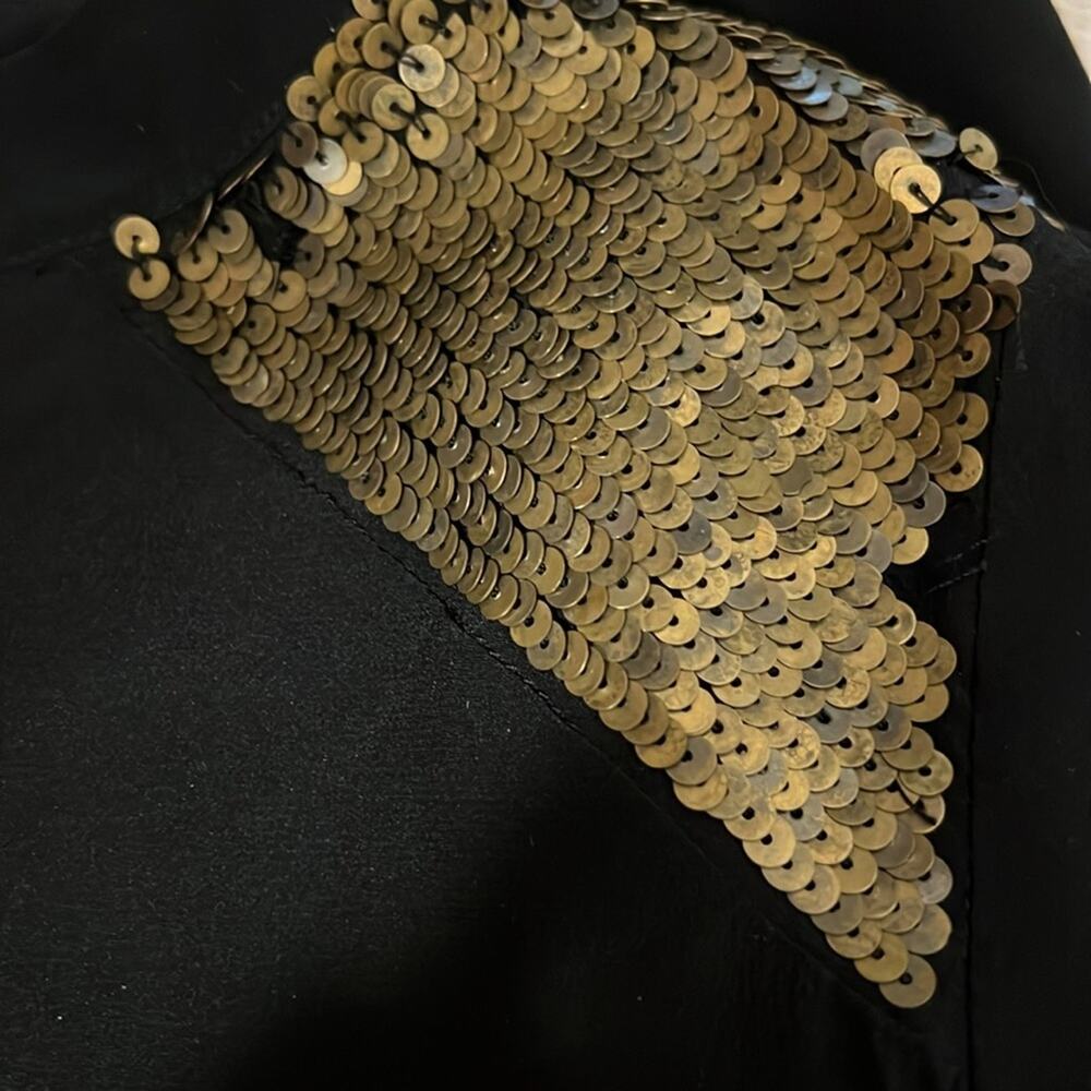 Madewell Black Silk & Gold Sequin Shoulder Accent Back Ribbon Cutout Dress - Picture 12 of 12